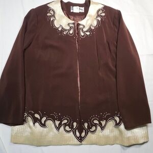 Ben Marc International Women's Brown‎ Embellished Collar Bolero Jacket Size 18